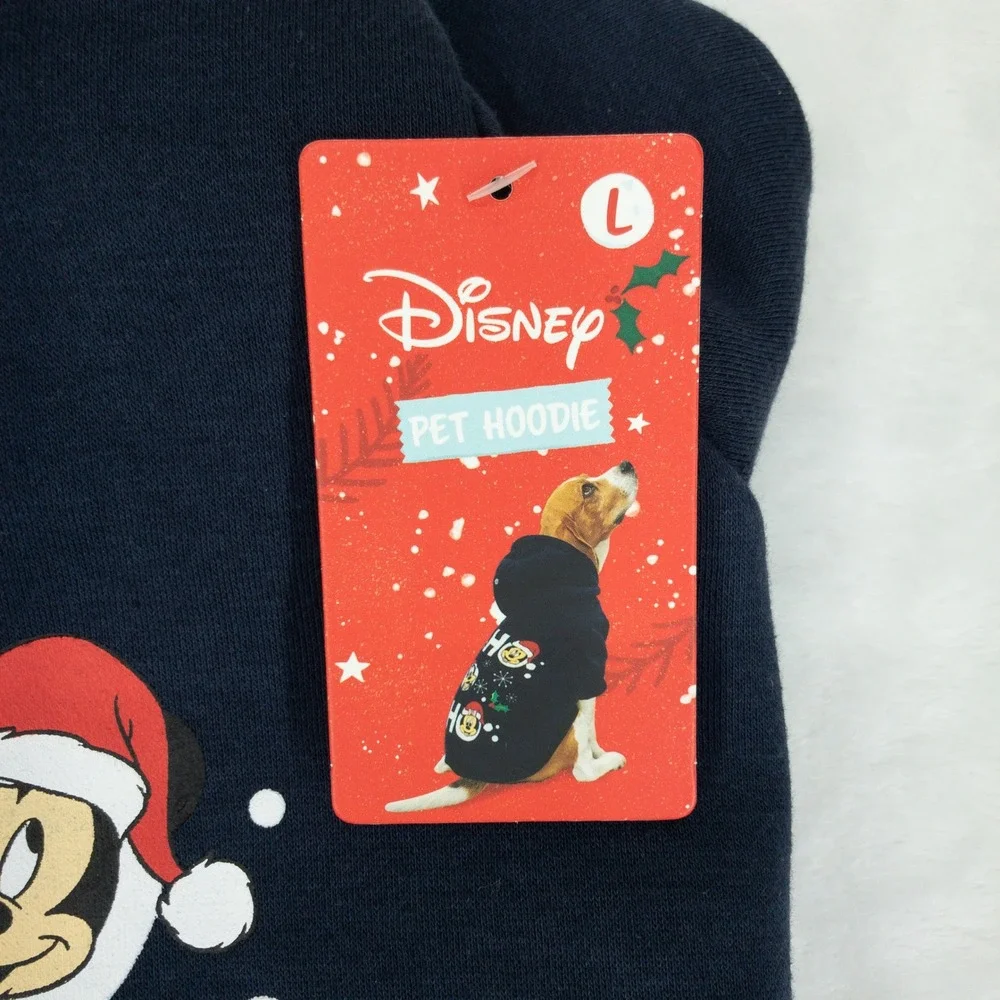 Disney Pet Hoodie Large Navy Blue Christmas Mickey Minnie Ho Ho Ho Fleece New